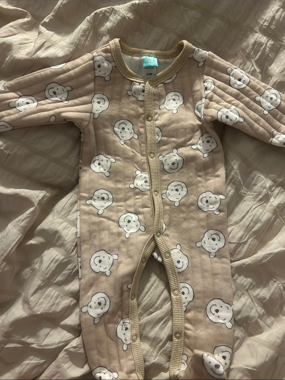 Disney Beige Bear-Print Quilted Baby One-Piece Footie
